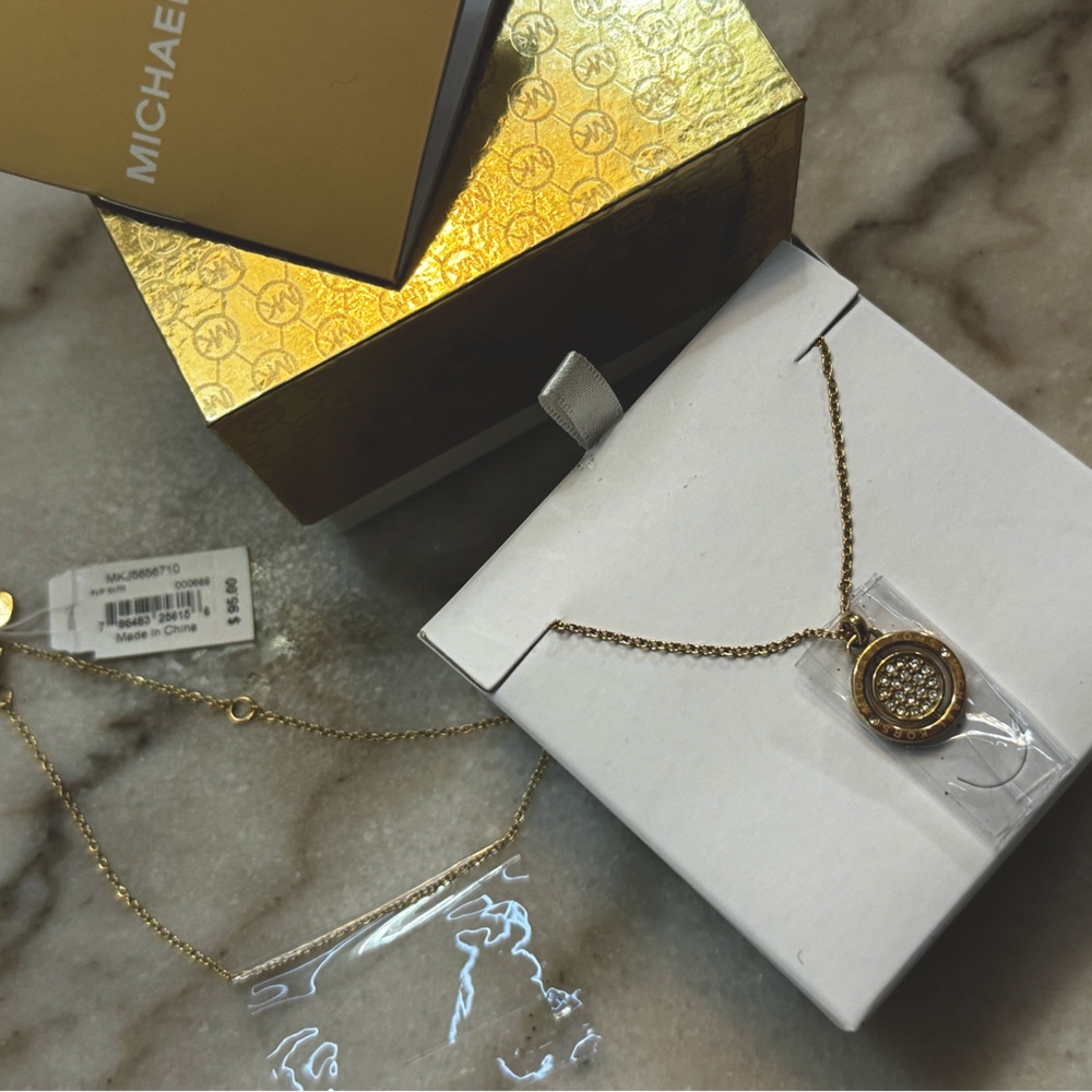 NIB Michael Kors Gold and Crrystal Necklace